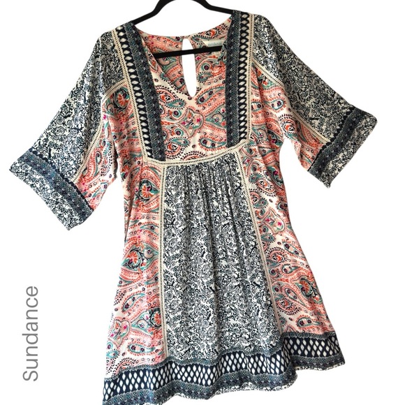 SUNDANCE | NWOT | SHORT & SWEET BOHO LACE PAISLEY DRESS PINK & BLUE | SMALL - Picture 1 of 10